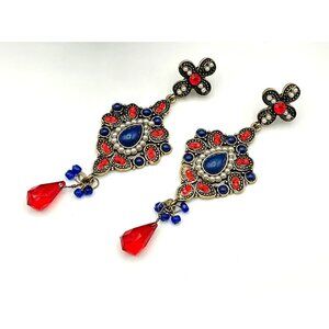 Vintage Inspired Bohemian Blue Red Crystal Chandelier Earrings